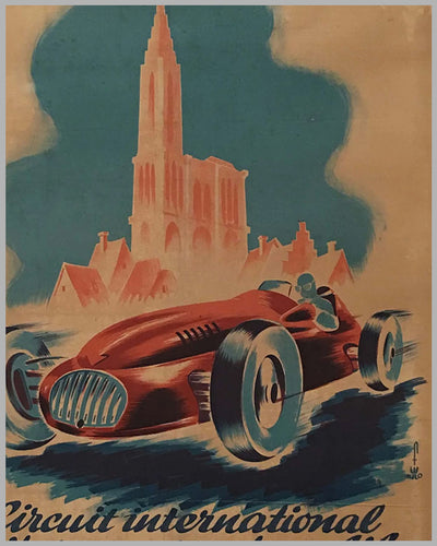 1947 Strasbourg Circuit International de vitesse pour automobiles et motorcycles original poster 2