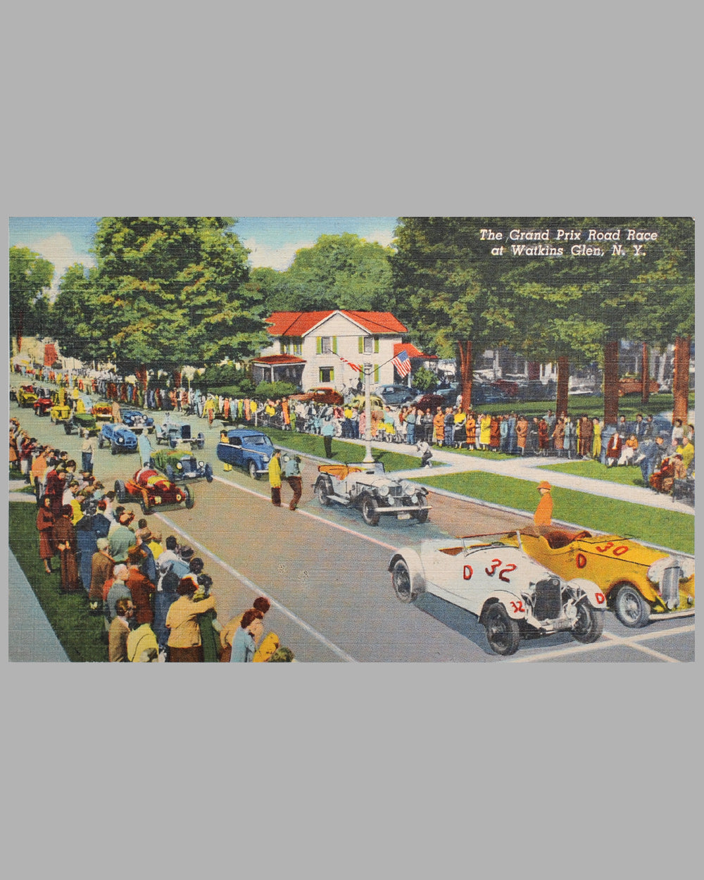 Watkins Glen Grand Prix Road Race “C.T. Art-Colortone” post card by Curteich-Chicago, 1948