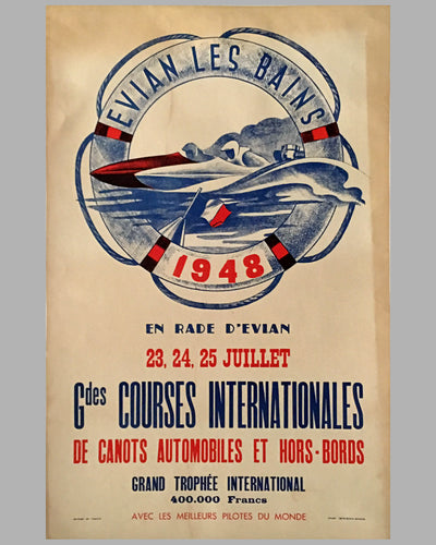 1948 Grandes Courses Internationales speed and race boat event original poster