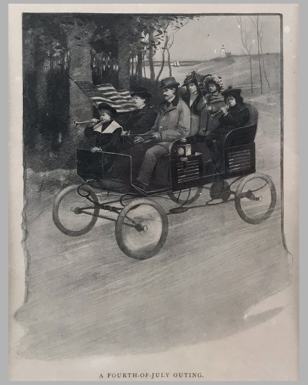 Fourth of July Outing b&amp;w lithograph 2