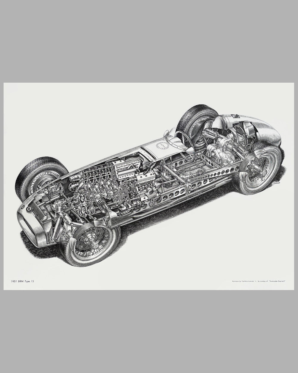 1951 BRM T15 Formula 1 cutaway by Yoshihiro Inomoto print, 1979