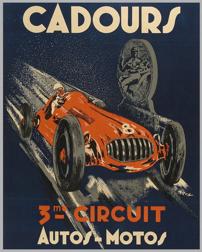 1951 Cadours Circuit, France, original event poster by R. Rey 2