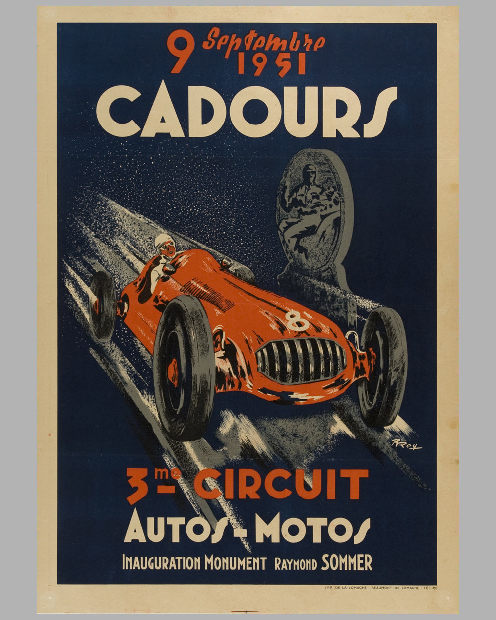 1951 Cadours Circuit, France, original event poster by R. Rey