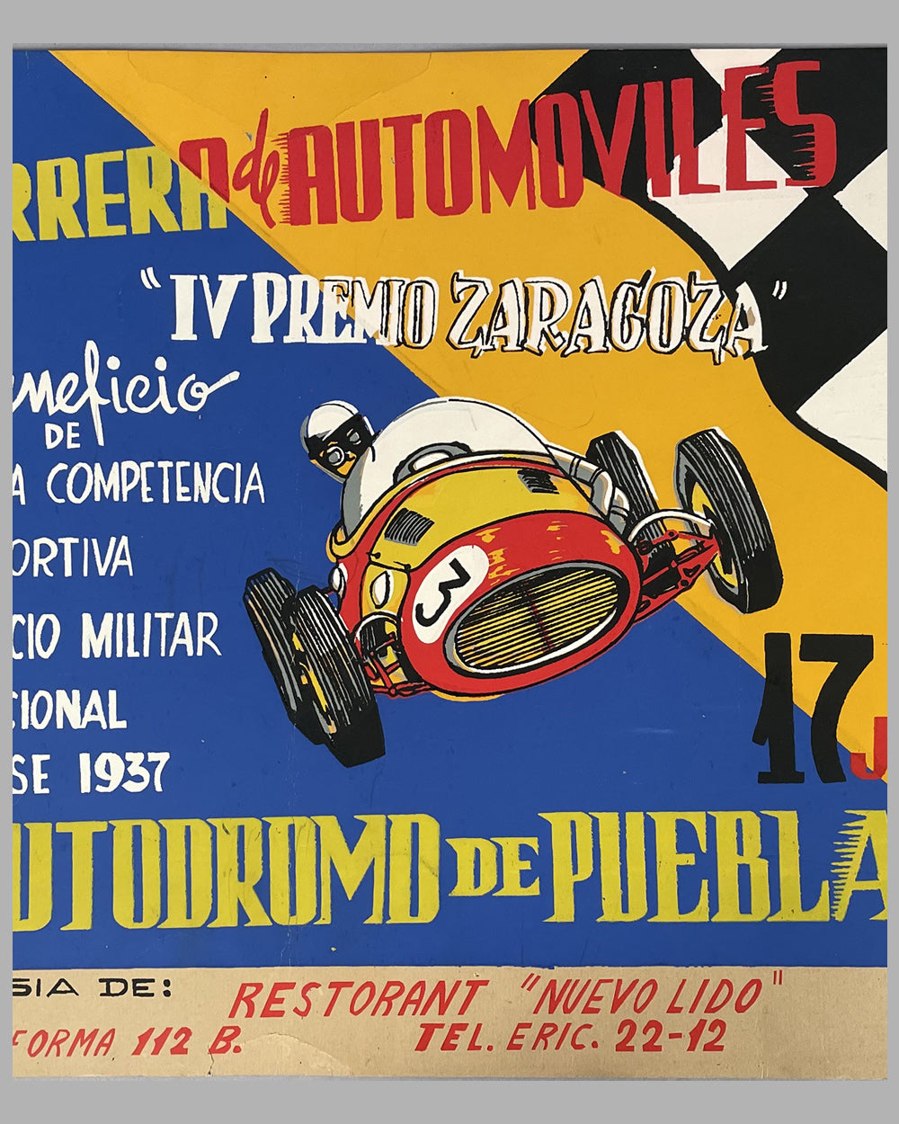 1951 Carrera de Automobiles &quot;lV Grand Premio Zaragoza&quot; original event poster 2
