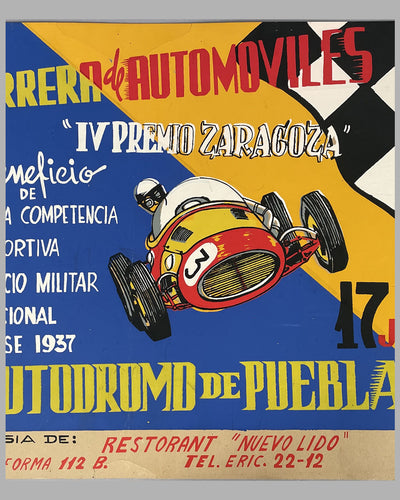 1951 Carrera de Automobiles "lV Grand Premio Zaragoza" original event poster 2