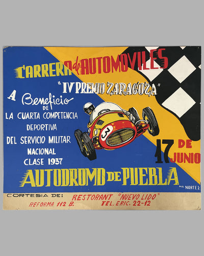 1951 Carrera de Automobiles "lV Grand Premio Zaragoza" original event poster