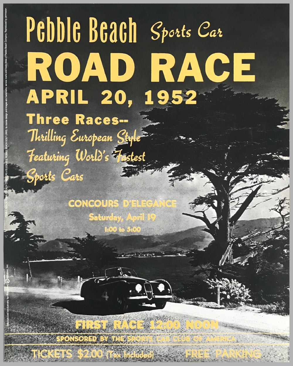 Complete set of 7 posters from the Pebble Beach road races plus Devlin book 4