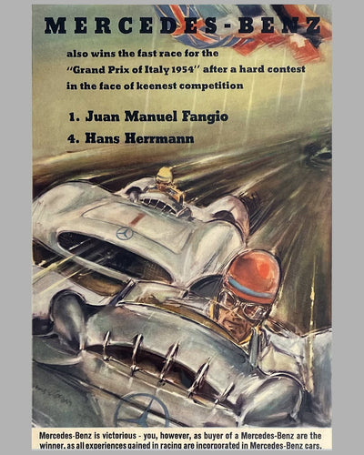 1954 Grand Prix of Italy original Mercedes Benz victory airmail poster by Hans Liska 2
