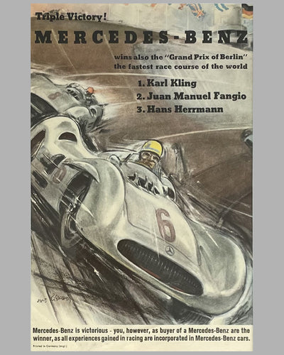 1954 Grand Prix of Berlin original Mercedes Benz victory airmail poster by Hans Liska 2
