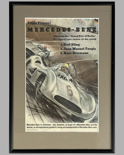 1954 Grand Prix of Berlin original Mercedes Benz victory airmail poster by Hans Liska