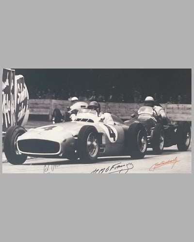 Swiss G.P. 1954 b&w photograph in Bern, autographed by Moss, Fangio & Gonzalez 2