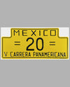 V Carrera Panamericana Mexico rally plaque, 1954, for Phil Hill's Ferrari