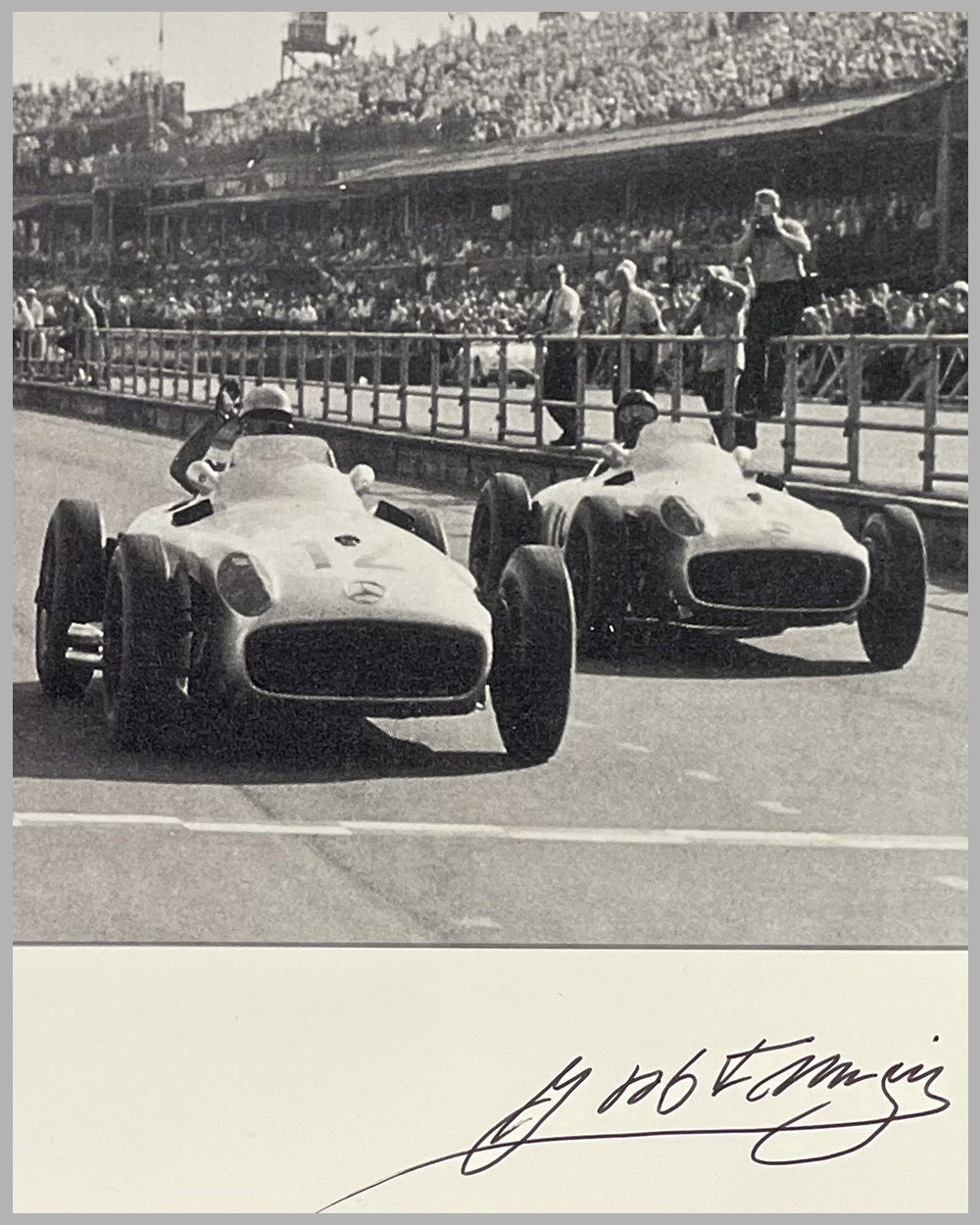 Mercedes wins the 1955 British Grand Prix photograph, autographed by Moss &amp; Fangio 2