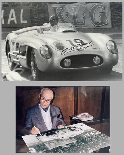 1955 - 24 Hours of Le Mans photographic print, autographed by Fangio