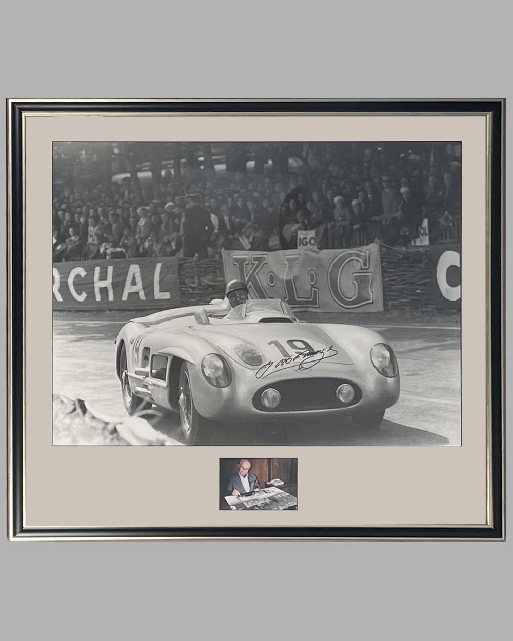 1955 - 24 Hours of Le Mans photographic print, autographed by Fangio