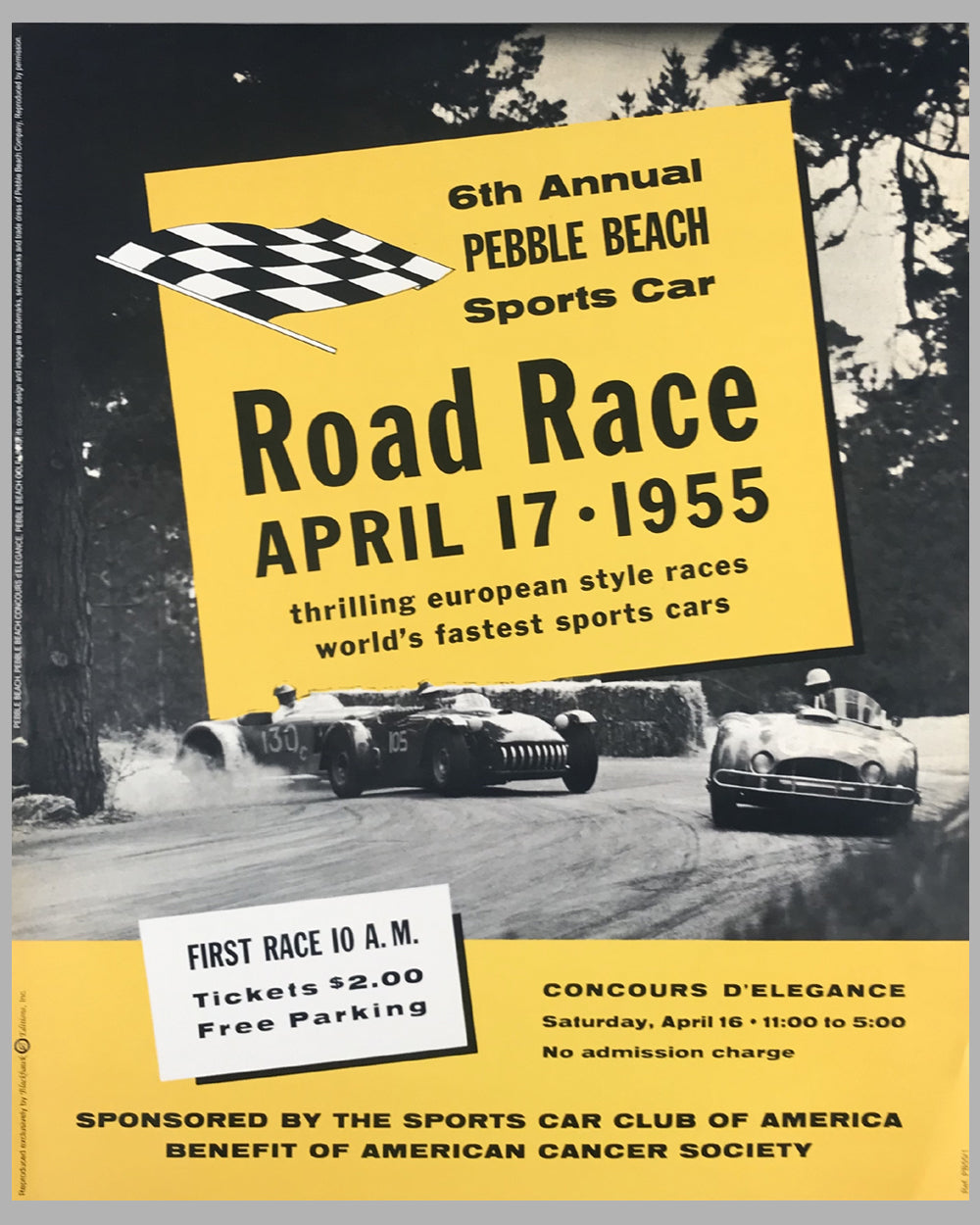 Complete set of 7 posters from the Pebble Beach road races plus Devlin book 7