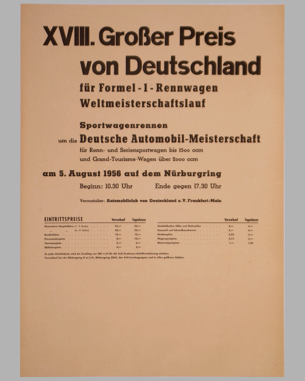 1956 Grand Prix of Germany, Nurburgring official schedule