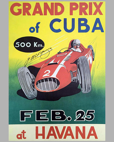 1958 Grand Prix of Cuba Event Poster, Autographed by Fangio