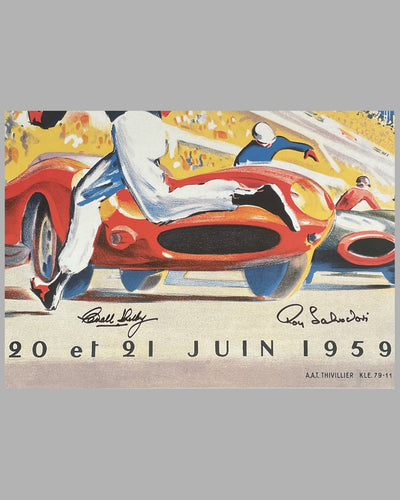 1959 - 24 Hours of Le Mans official ACO reproduction poster, autographed by the winners Shelby & Salvadori 3