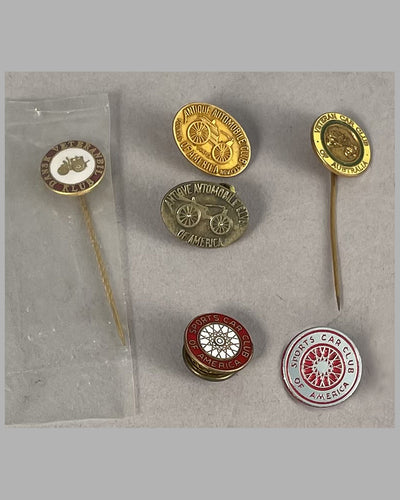 6 vintage car club lapel pins from the personal collection of Briggs Cunningham