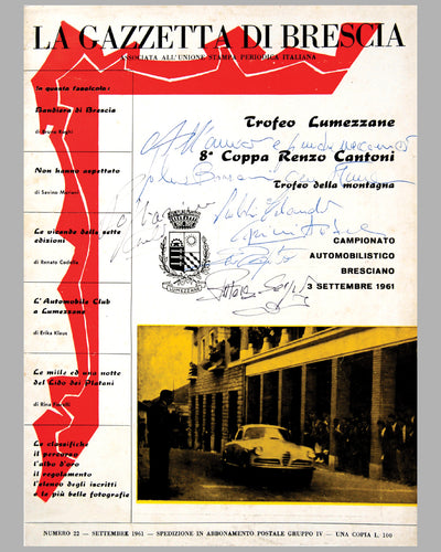 8th Coppa Renzo Cantoni Road Rally program, Sept. 1961, Autographed by drivers