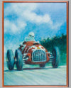 Alberto Ascari in Ferrari 125 oil on canvas signed by Peter Hearsey