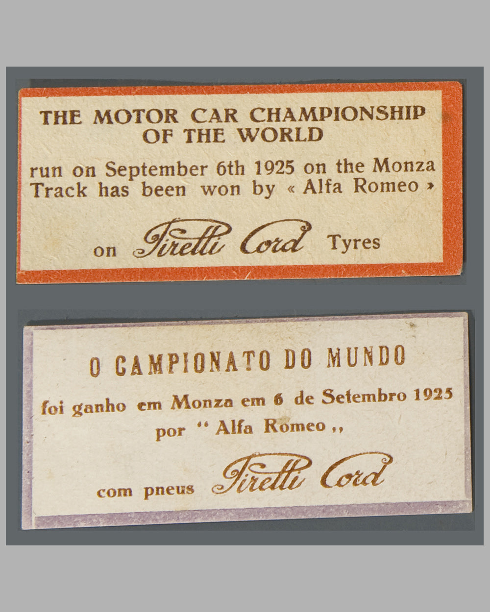 Seven Alfa Romeo World Champion - 1925 gummed back stickers 2