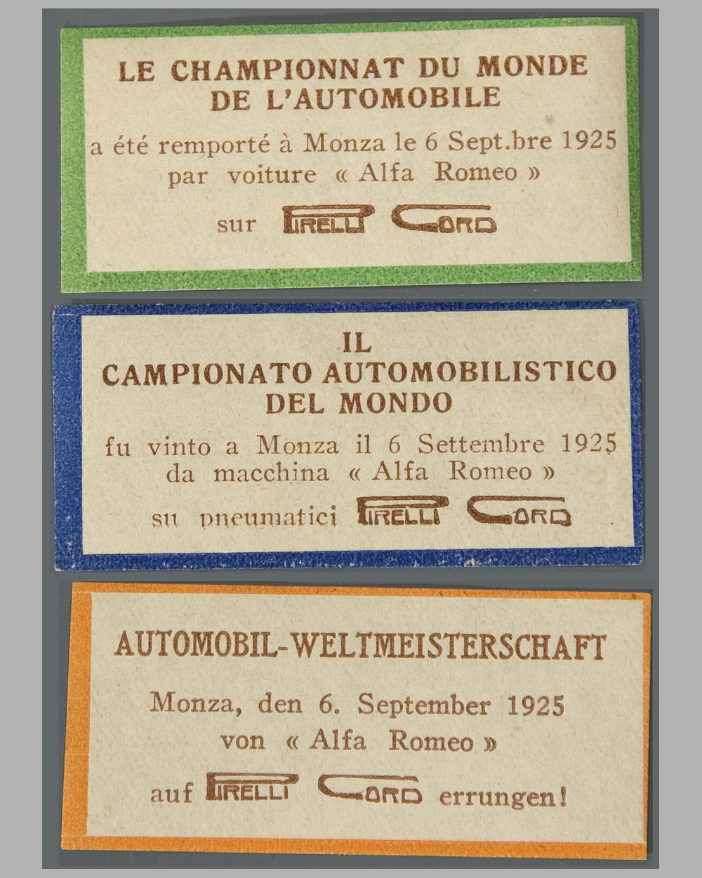 Seven Alfa Romeo World Champion - 1925 gummed back stickers 3