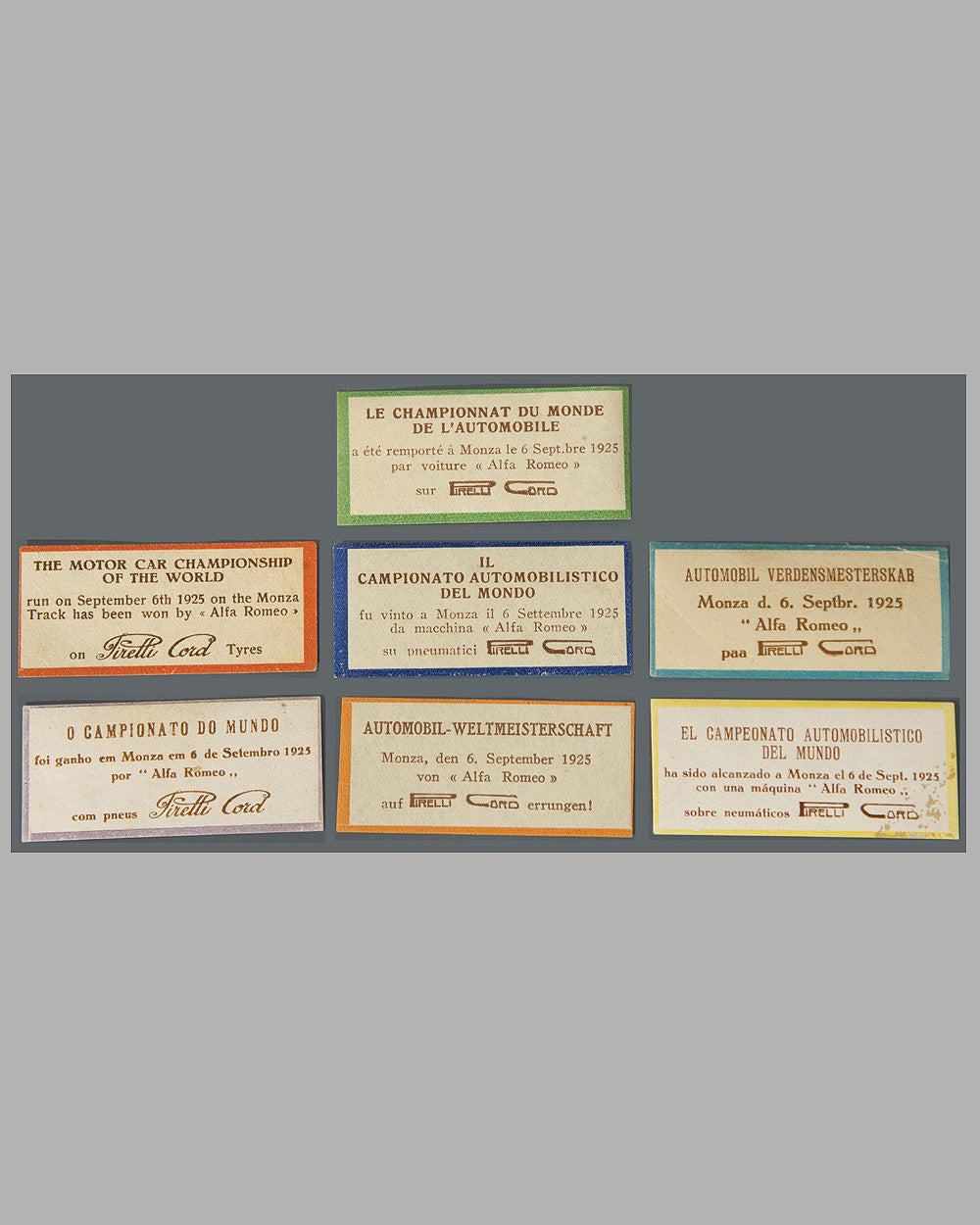 Seven Alfa Romeo World Champion - 1925 gummed back stickers