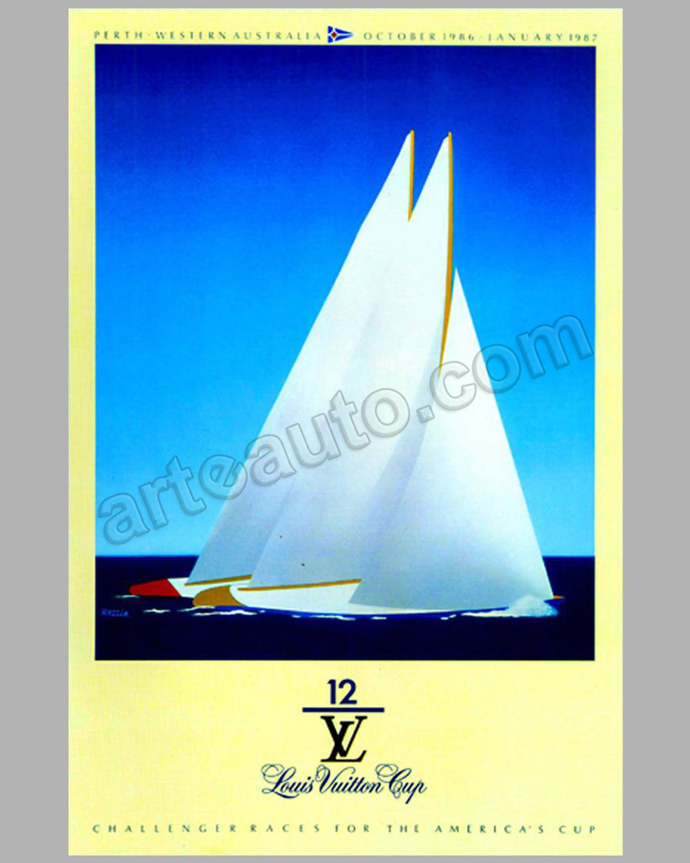 AUTOMOBILES CLASSIQUES AVEC LOUIS VUITTON. Bagatelle 8 et 9 September 1990.  (Original Poster) by Razzia: (1990)  Art / Print / Poster
