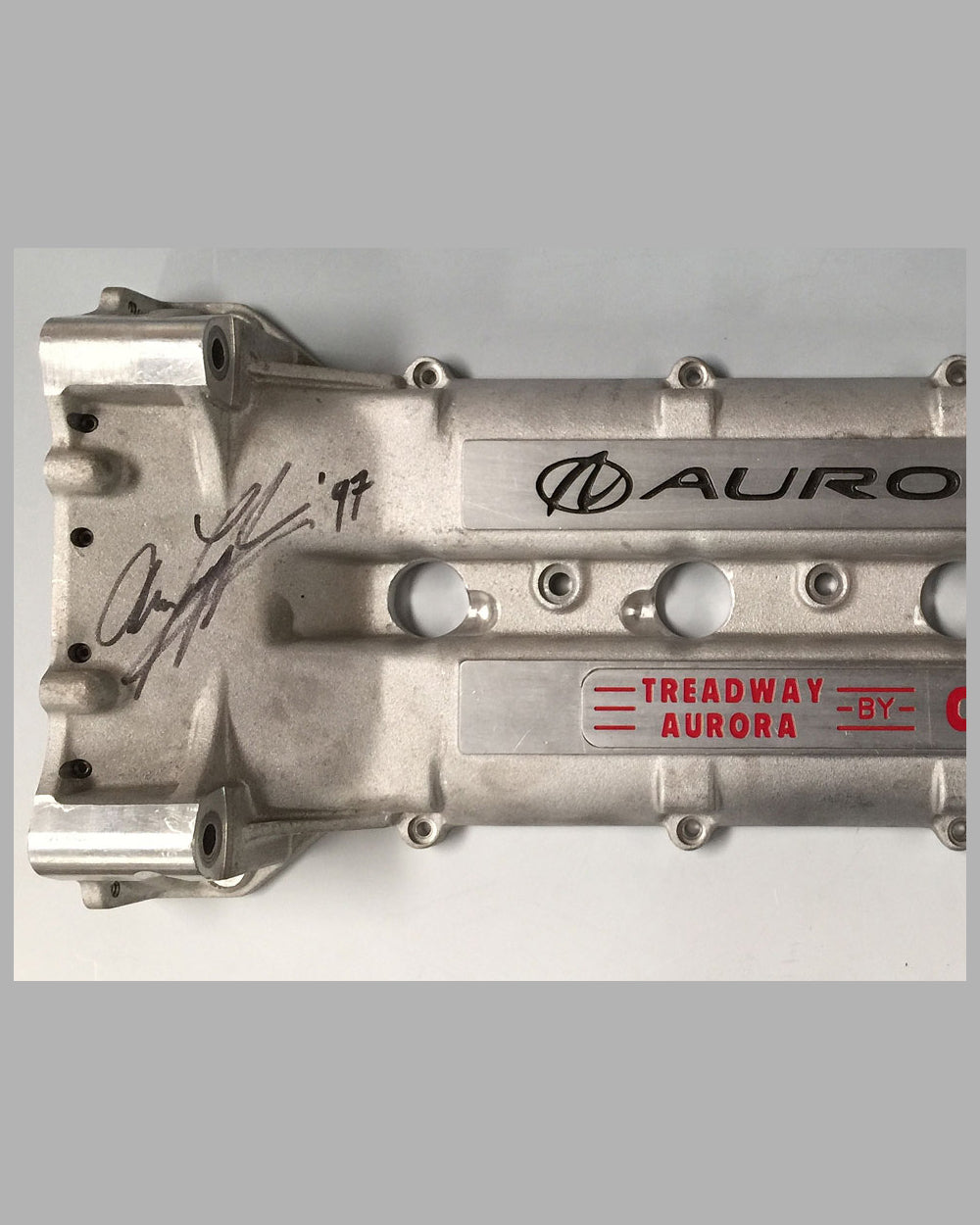Oldsmobile Aurora V8 Indy car valve cover, Autographed by Arie Luyendyk 2