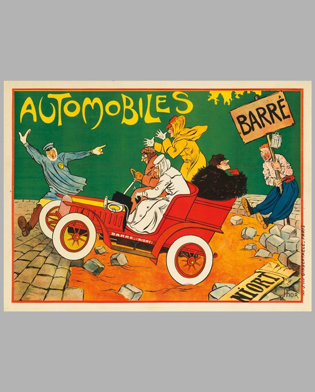 1900&#39;s Automobile Barré period advertising poster by Walter Thor