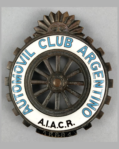 Automovil Club of Argentino member grill badge, 1930's