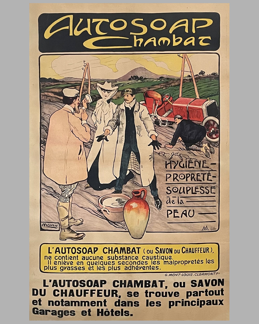 Large Autosoap Chambat advertising poster by Maurie, early 1900&#39;s