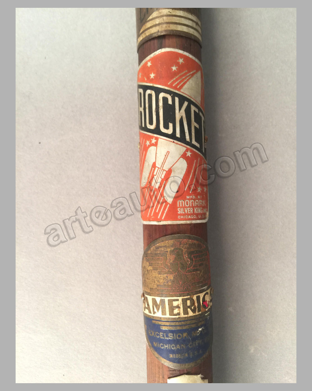 Bicycle Head Badge Collection (Lot of 8) on wooden dowel