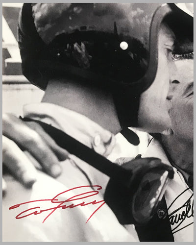 Dan Gurney, Carroll Shelby and Bob Bondurant autographed b&w photograph 3