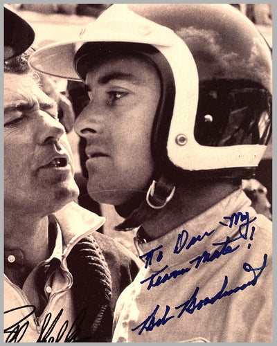 Bob Bondurant, Dan Gurney, and Carroll Shelby autographed b&w photograph on rag paper 2