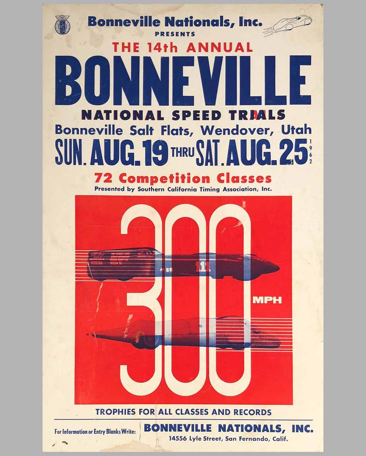 14th Annual Bonneville National Speed Trials 1962 original advertising Poster