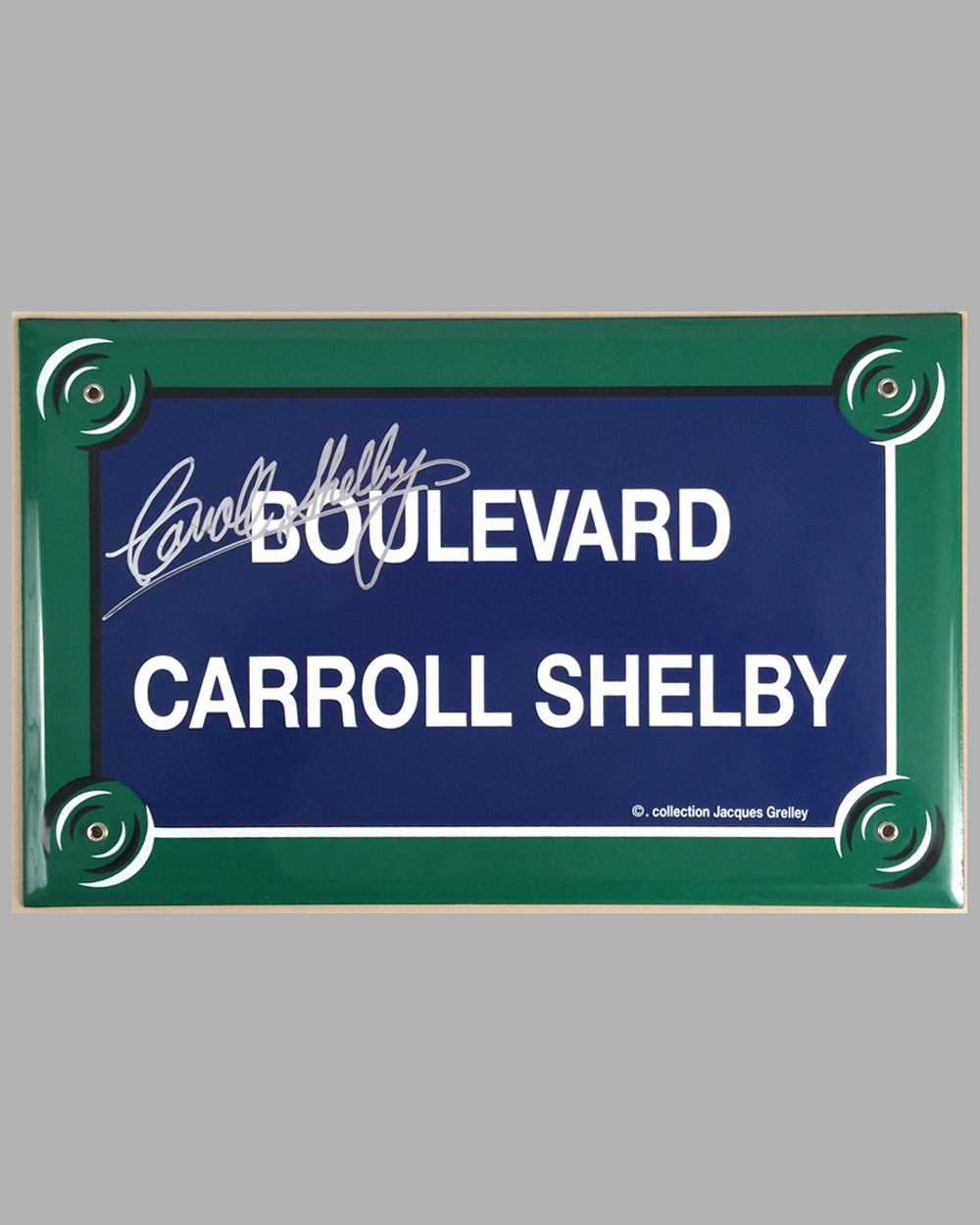 “Boulevard Carroll Shelby” French enamel on metal street sign