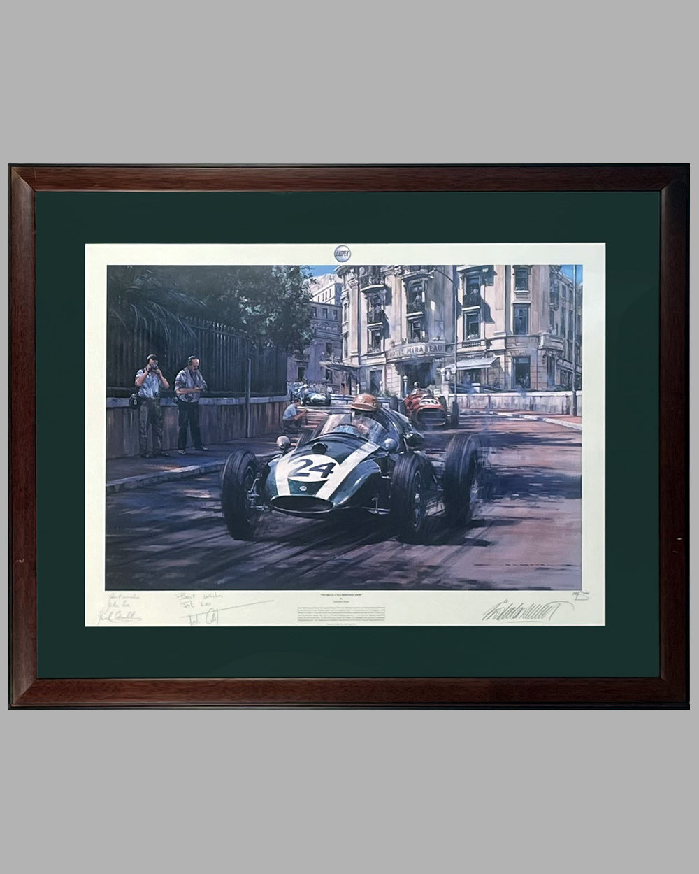 World Champions 1959 print by Nicholas Watts, autographed by Brabham &amp; Cooper