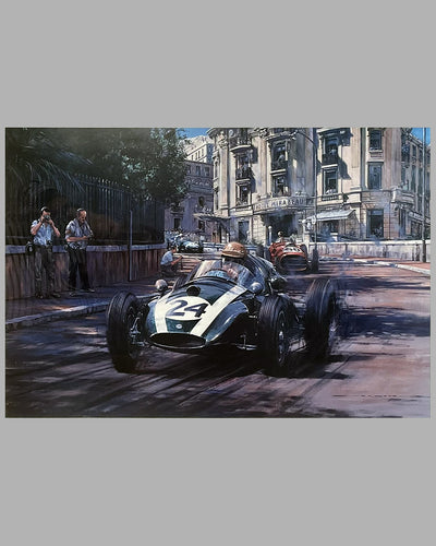 World Champions 1959 print by Nicholas Watts, autographed by Brabham & Cooper 2