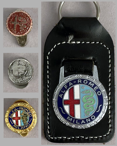 Vintage Alfa Romeo lapel pins and keychain from the personal collection of Briggs Cunningham 2