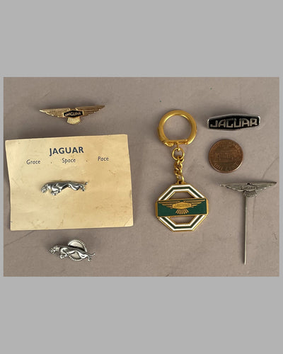 5 Jaguar vintage lapel pins and 1 key chain, from the personal collection of Briggs Cunningham