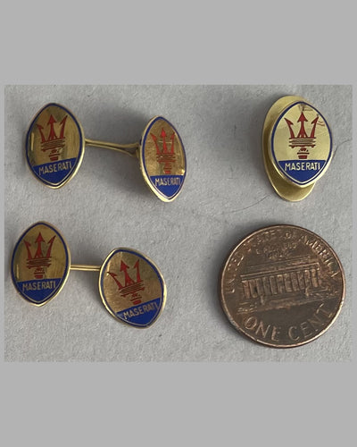 1 Vintage Maserati pin and pair of cuff links, from the collection of Briggs Cunningham