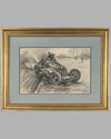 Bugatti charcoal and watercolor on board by Bryan de Grineau, 1933