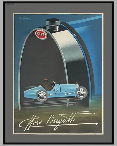 Ettore Bugatti lithograph by Pierre Fix-Masseau, 1989