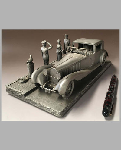 The Bugatti Royale Pewter Sculpture by Raymond Meyers, front view