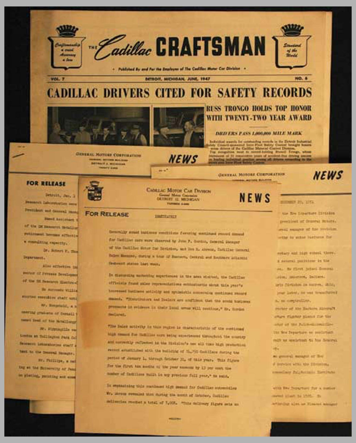 Cadillac-GM Press-Releases, lot of 5