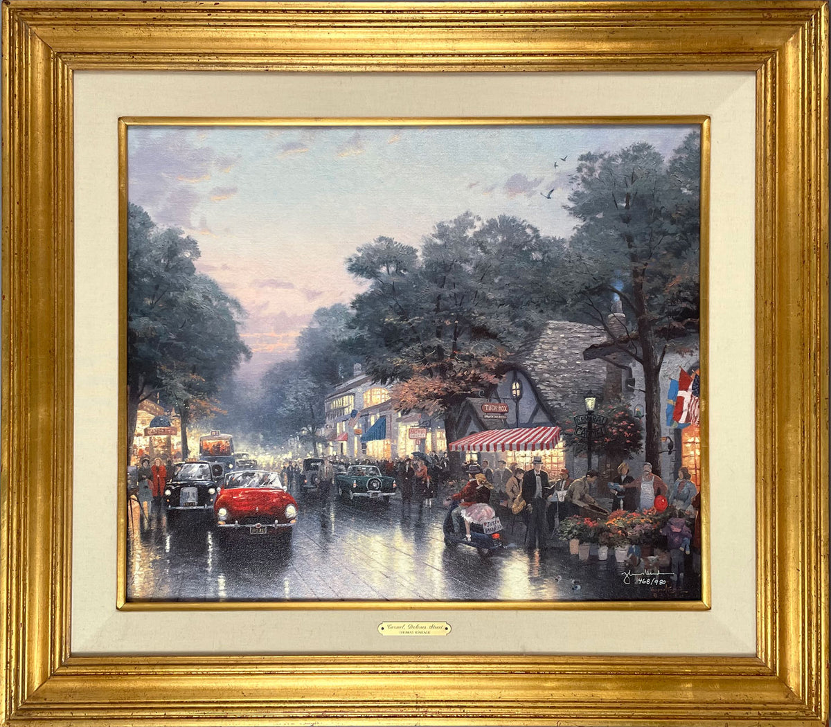 Carmel, Dolores Street giclée on canvas by Thomas Kinkade, signed