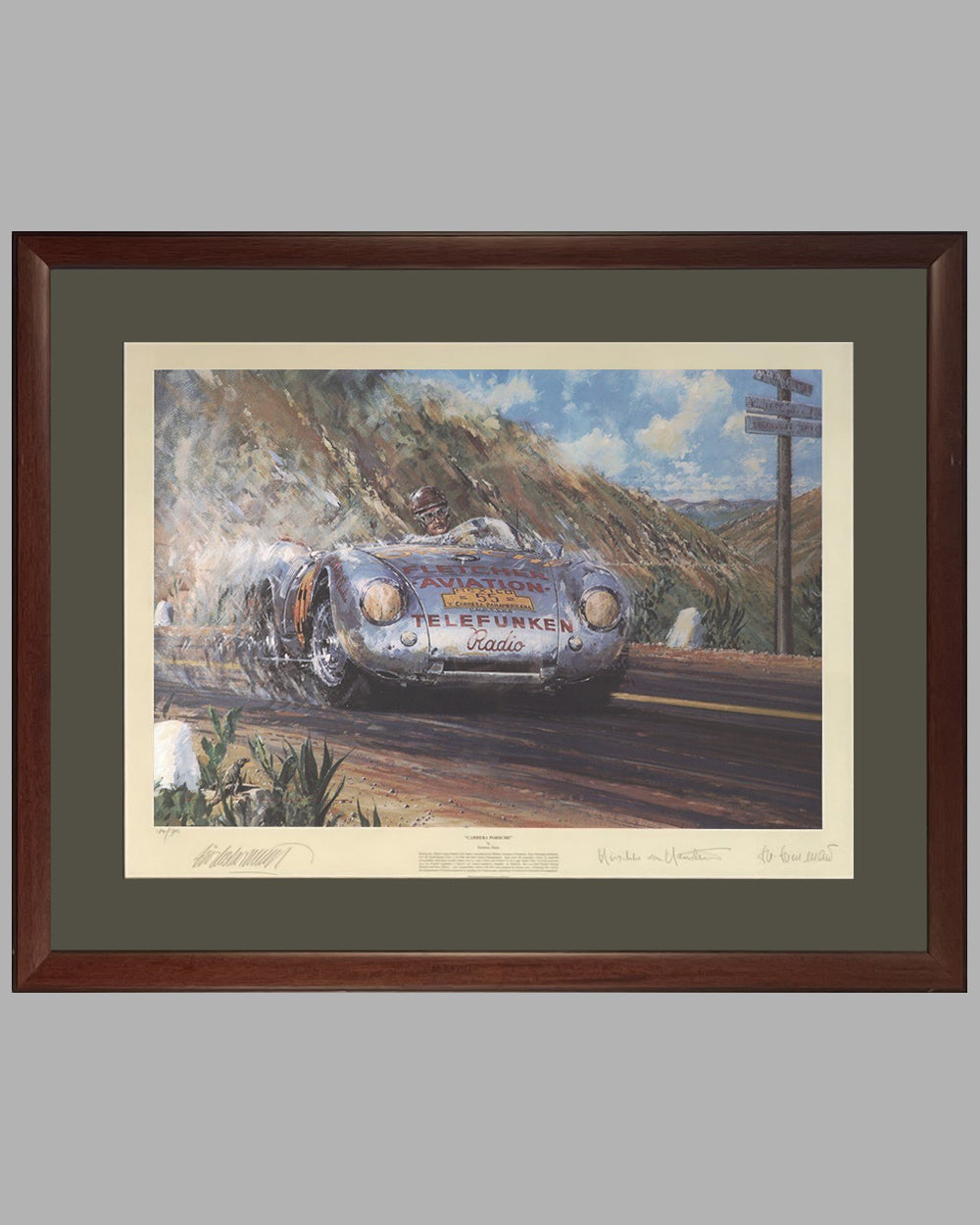 Carrera Porsche print by Nicholas Watts, autographed by Hans Hermann